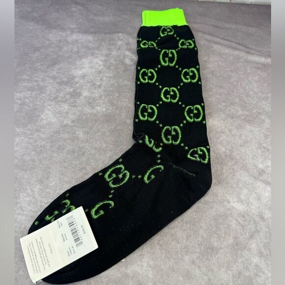 GUCCI New Interlocking G Jacquard Socks Green Black Medium 700626 - Picture 3 of 10